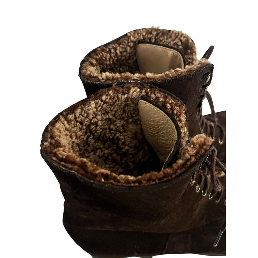 Stephane Kelian PARIS Shearling Ankle Boots •9• Brown Suede Leather Heeled Shoes - Picture 4 of 11